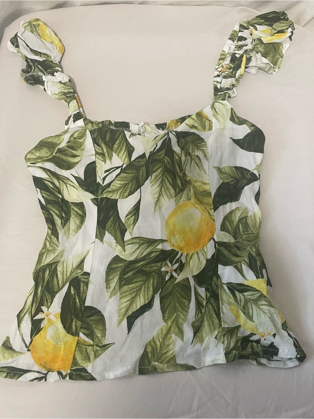 H&M Lemon Leaf Ruffle Strap Tank Top - White, Yellow & Green - Picture 4 of 5